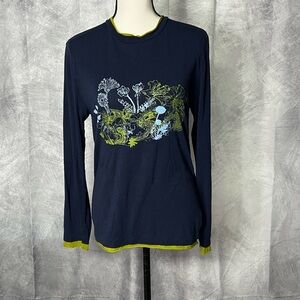 Navy Long Sleeve Shirt with Olive Green & Blue Floral Print - Small